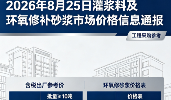 镇沅2026年8月25日灌浆料及环氧修补砂浆市场价格信息通报